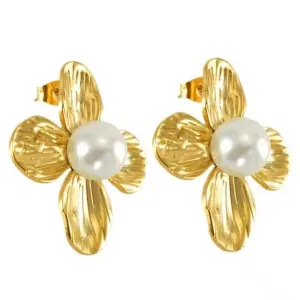 Women's earrings Pearl Flower steel 316L gold 