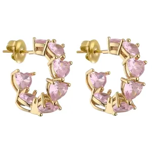 Women's earrings Hoop with Pink stones steel 316 gold