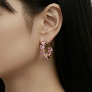 Women's earrings Hoop with Pink stones steel 316 gold