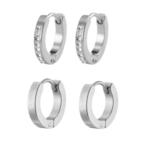 Hoop earrings Set 2 pairs steel 316L silver bode 02028