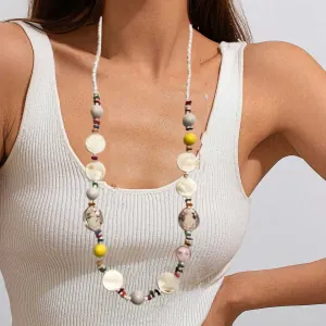Women's long necklace with beads and Ivory White 