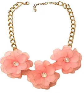 Women's necklace Flowers and rhinestones  pink  bode 03020