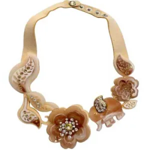Women's necklace Flowers and Rrinestones in beige 