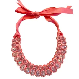 Women's necklace handmade with glass polygonal crystal beads in coral 