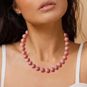 Women's Bohemian Style necklace handmade with pink ceramic beads