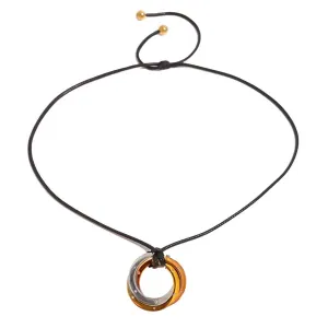 Women's Necklace with black cord, stainless steel 316L, three colors of gold