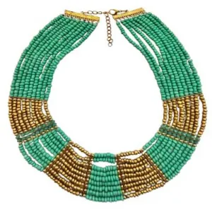 Women's multi-strand necklace handmade with turquoise glass beads
