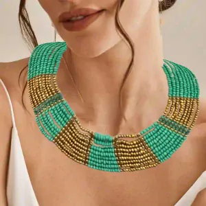 Women's multi-strand necklace handmade with turquoise glass beads