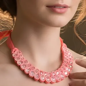 Γυναικείο Κολιέ Χειροποίητο Γυάλινες Χάντρες Κοραλί bode 03048