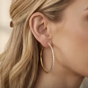 Women's Gold Hoop Earrings with White Stones bode 03227G