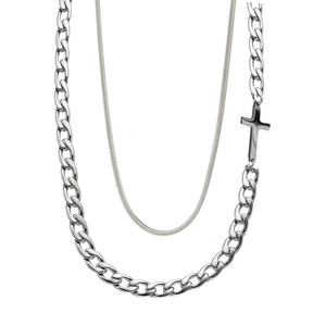 Women's necklace with double chain 316L steel silver