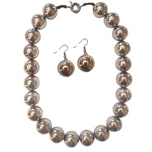 Γυναικείo Set κολιέ μεγάλη στρόγγυλη χάντρα 20mm & Σκουλαρίκια ασημί  bode 03544