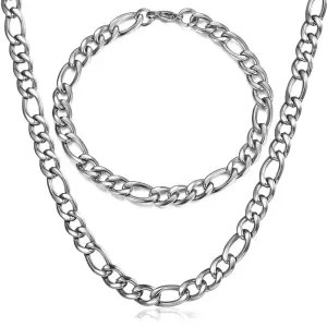 Men's Set Figaro necklace and bracelet width 7.3mm steel 316L silver