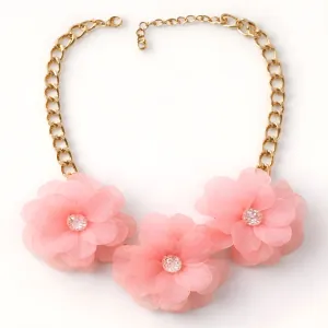 Γυναικείο κολιέ με ροζ Λουλούδια χρυσό bode 03581