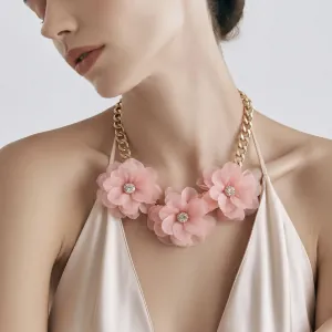 Γυναικείο κολιέ με ροζ Λουλούδια χρυσό bode 03581