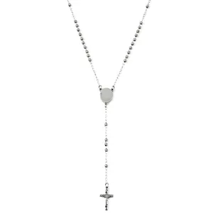 Kολιέ ροζάριο με σταυρό ατσάλι 316L ασημί Art 03600