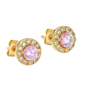 Γυναικεία σκουλαρίκια ατσάλι 316L με ροζ πέτρες χρυσό bode 03627