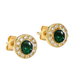 Γυναικεία σκουλαρίκια ατσάλι 316L με πράσινες πέτρες χρυσό bode 03628