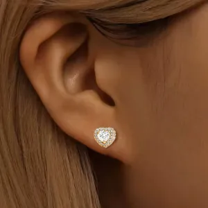 Γυναικεία σκουλαρίκια Καρδιές ατσάλι 316L με λευκές πέτρες χρυσό bode 03630