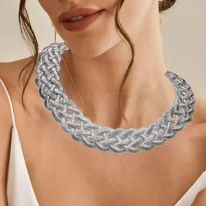 Women's knitted necklace with impressive design silver bode 03654