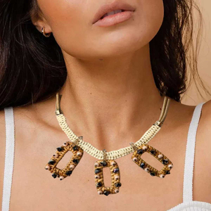 Women's knitted necklace with impressive design beige bode 03660