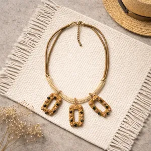 Καλοκαιρινό γυναικείο κολιέ πλεκτό με σχέδιο μπεζ bode 03671