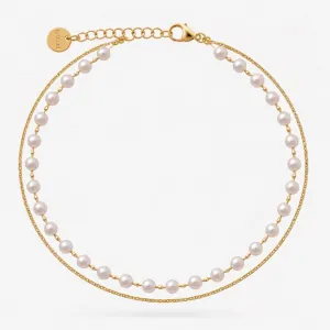  Women's Double-Layer Anklet with Pearl 316L Stainless Steel Gold bode 03705G