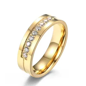 Unisex δαχτυλίδι Βέρα 6mm με λευκές πέτρες ατσάλι 316L χρυσό bode 03788