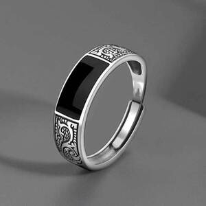 Ανδρικό δαχτυλίδι Βέρα με μαύρη πέτρα ατσάλι 316L ασημί bode 03802