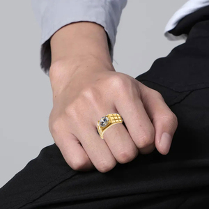 Men's ring with white stone Zircon stainless steel 316L gold plated