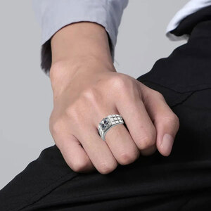 Men's ring with white stone Zircon stainless steel 316L silver 