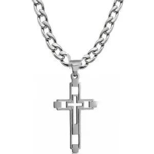  Men's steel cross with chain 316L silver