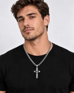 Ανδρικός σταυρός με αλυσίδα Hip Hop ατσάλι 316L ασημί bode 03910