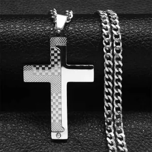  Men's steel cross with chain 316L silver