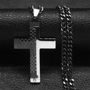  Men's steel cross with chain 316L black