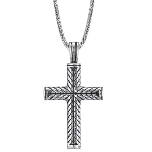  Men's steel cross with chain 316L silver