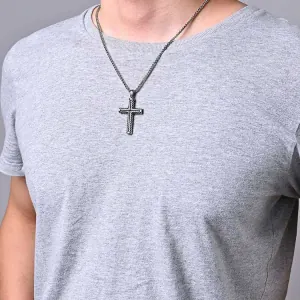  Men's steel cross with chain 316L silver