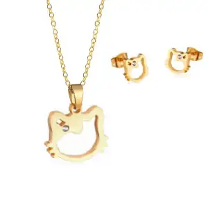 Children's Set necklace-earrings hypoallergenic steel Kitty 316L gold