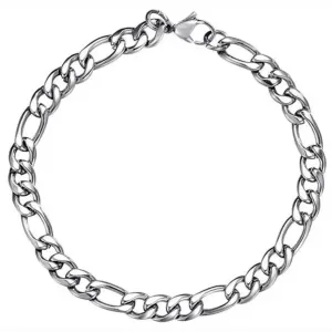 Men's Set Figaro necklace and bracelet width 7.3mm steel 316L silver