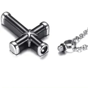 Ανδρικός σταυρός με αλυσίδα ατσάλι 316L ασημί με μαύρο BODE  03970