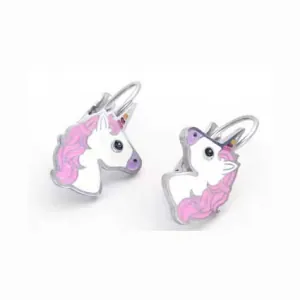 Children's Set necklace-earrings hypoallergenic steel unicorn 316L silver