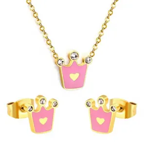 Children's Set necklace-earrings hypoallergenic steel Crowns 316L silver