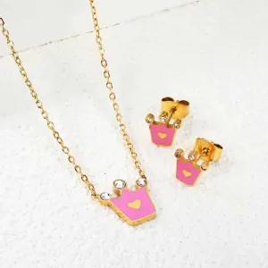 Children's Set necklace-earrings hypoallergenic steel Crowns 316L silver