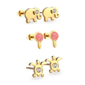 Children's Children's Hypoallergenic Earrings Set 3 pairs 316L steel gold