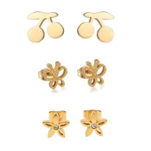 Children's Children's Hypoallergenic Earrings Set 3 pairs 316L steel gold