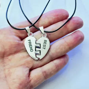 Friendship Necklace Best friends double metal with cord in silver color