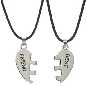 Friendship Necklace Best friends double metal with cord in silver color