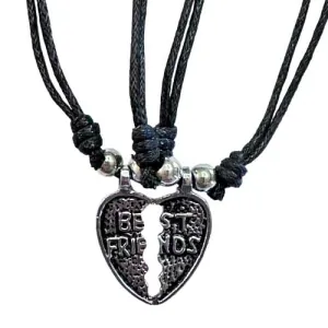 Friendship Necklace Best friends double metal with cord in silver color