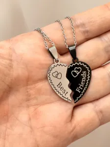 Set of two Best friends Friendship Necklaces with double chain 316L steel silver/black