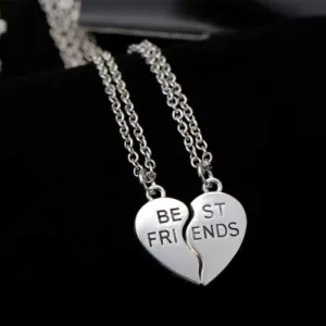 Σετ δύο Κολιέ Φιλίας Best friends με διπλή αλυσίδα ατσάλι 316L ασημί/μαύρο  bode 05127
